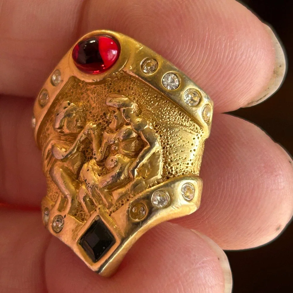 Vintage SeidenGang Sterling Vermeil Classical Relief Enhancer Pendant Ruby